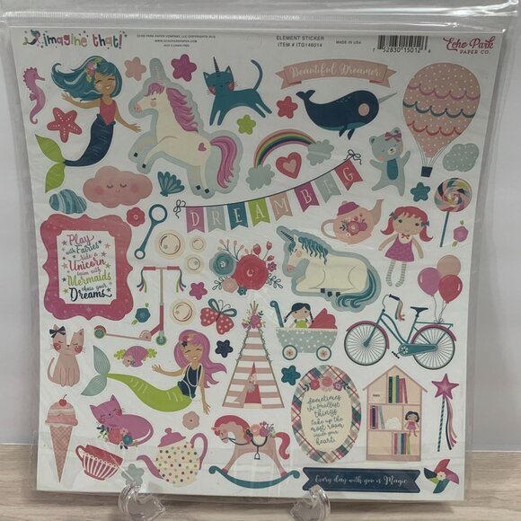 Echo Park "Imagine That" Mermaids Unicorns Craft Scrapbook Junk Journaling Kit - Picture 7 of 7